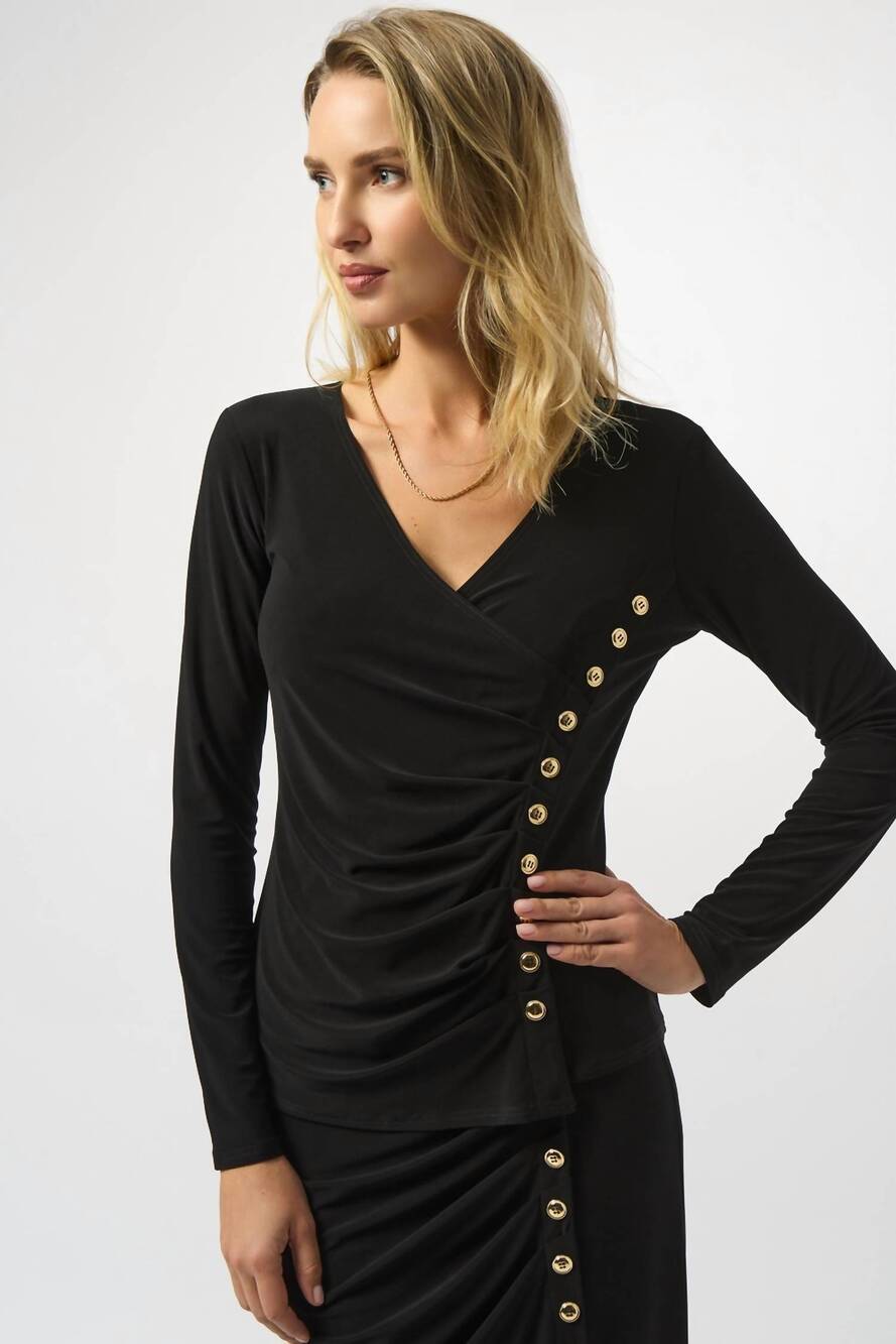 NEW JOSEPH RIBKOFF button closure v-neck top in black